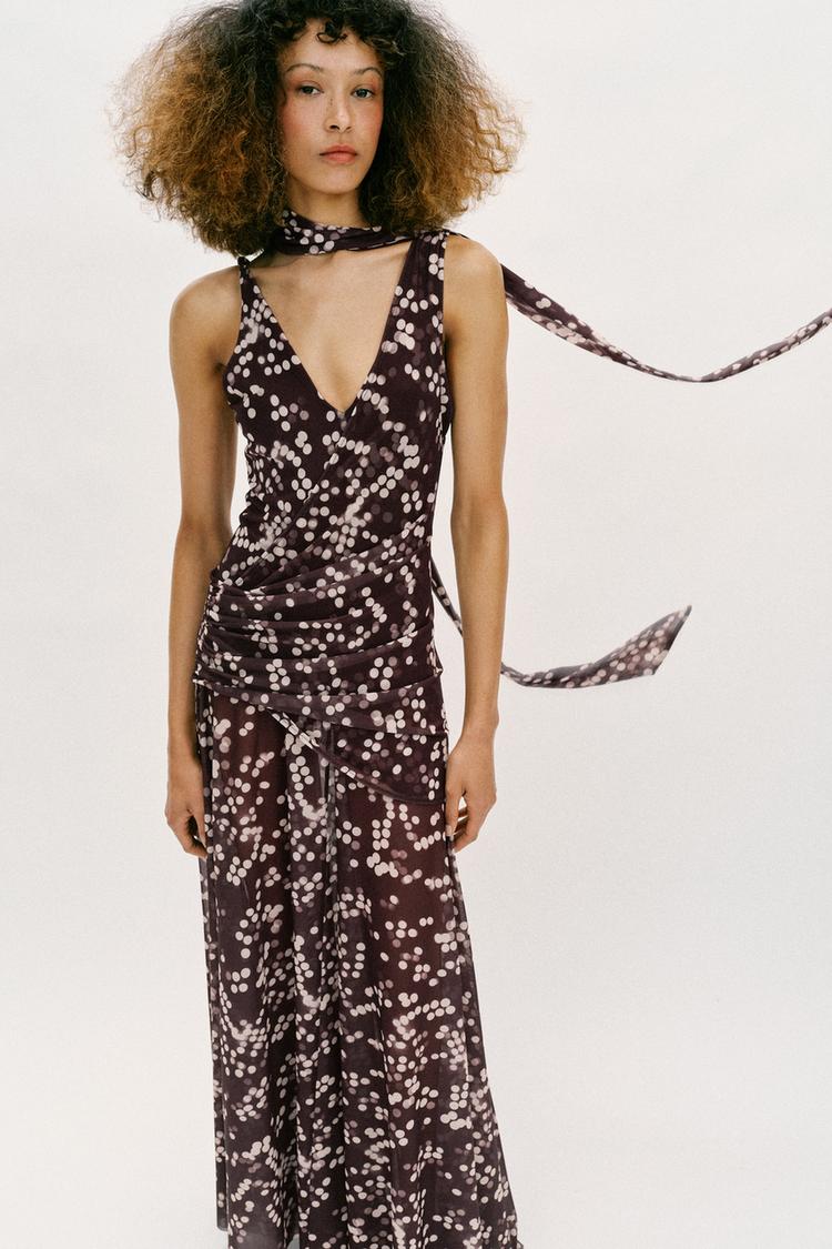 LONG DOTTED TULLE DRESS