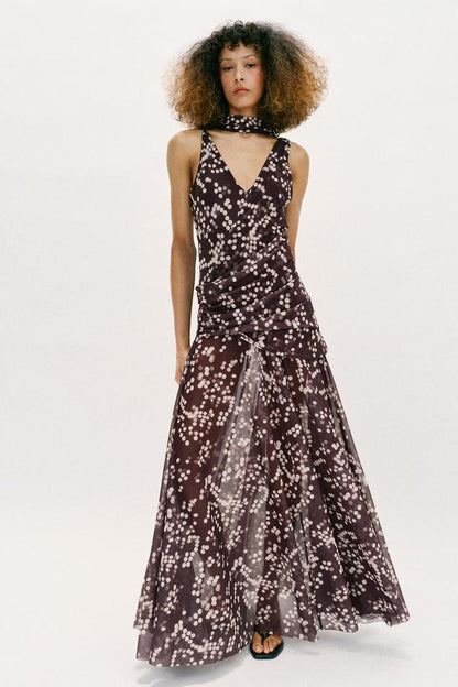LONG DOTTED TULLE DRESS