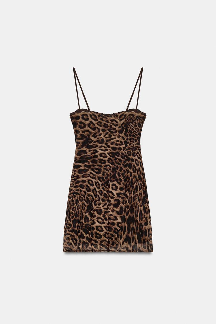 ANIMAL PRINT CORSETRY-INSPIRED TULLE DRESS