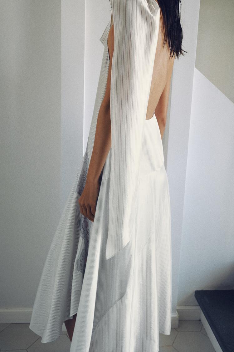 STRIPED HALTERNECK LACE DRESS
