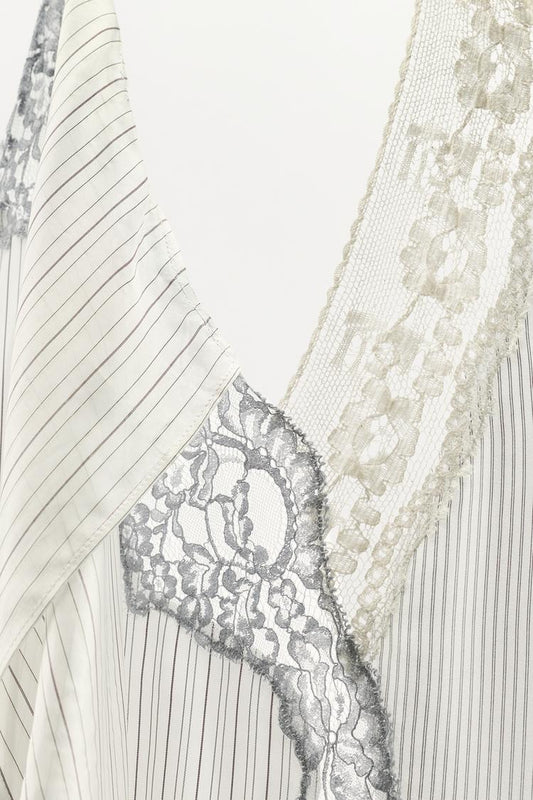 STRIPED HALTERNECK LACE DRESS