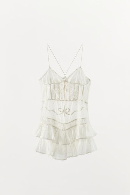 SHORT DRESS WITH TIES AND RUFFLES