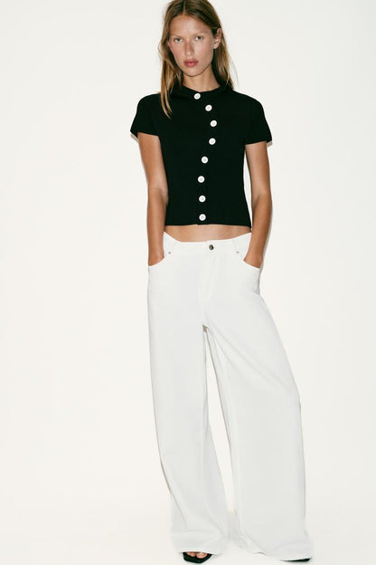 ASYMMETRIC FASTENING KNIT TOP