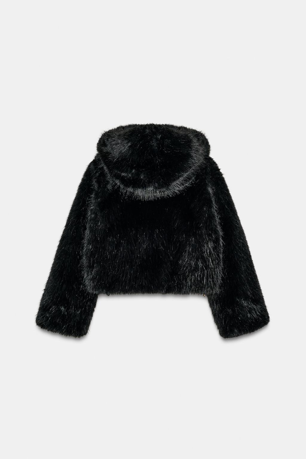 SHORT FAUX FUR HOODED COAT