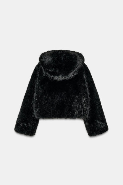 SHORT FAUX FUR HOODED COAT