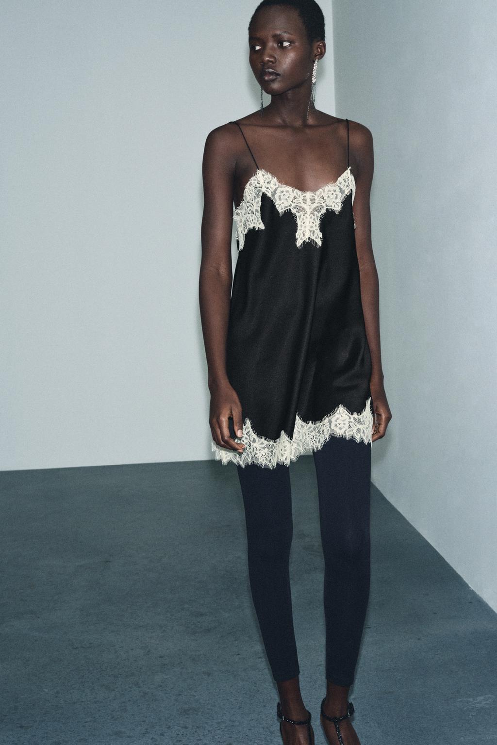 CONTRAST LACE SATIN MINI DRESS