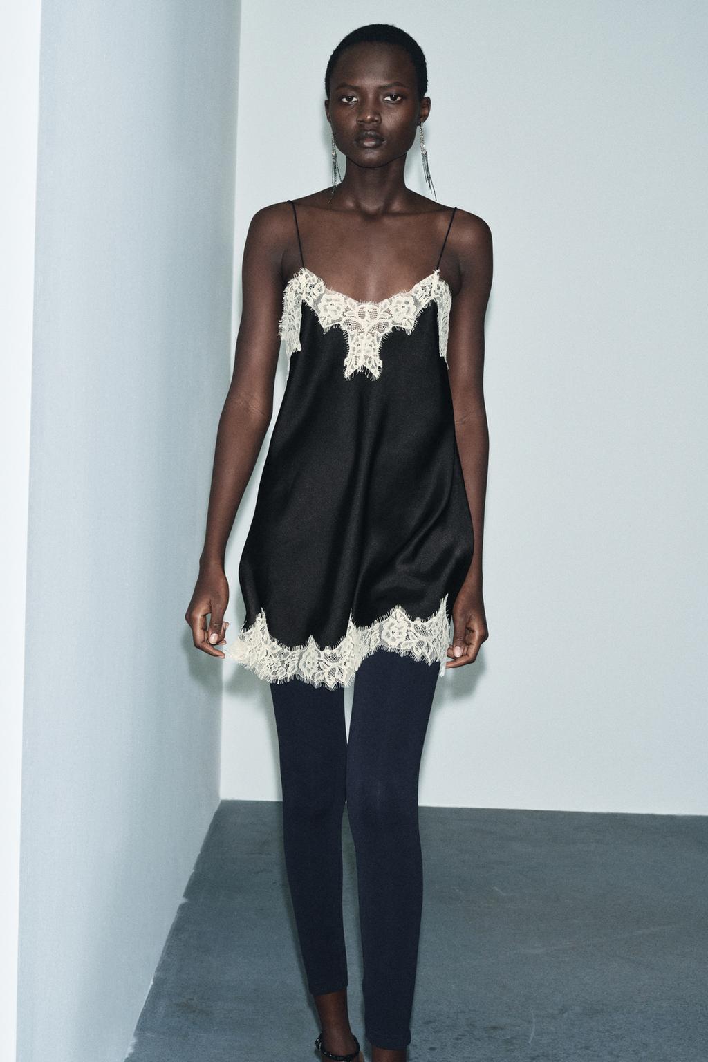 CONTRAST LACE SATIN MINI DRESS