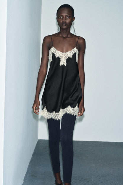 CONTRAST LACE SATIN MINI DRESS