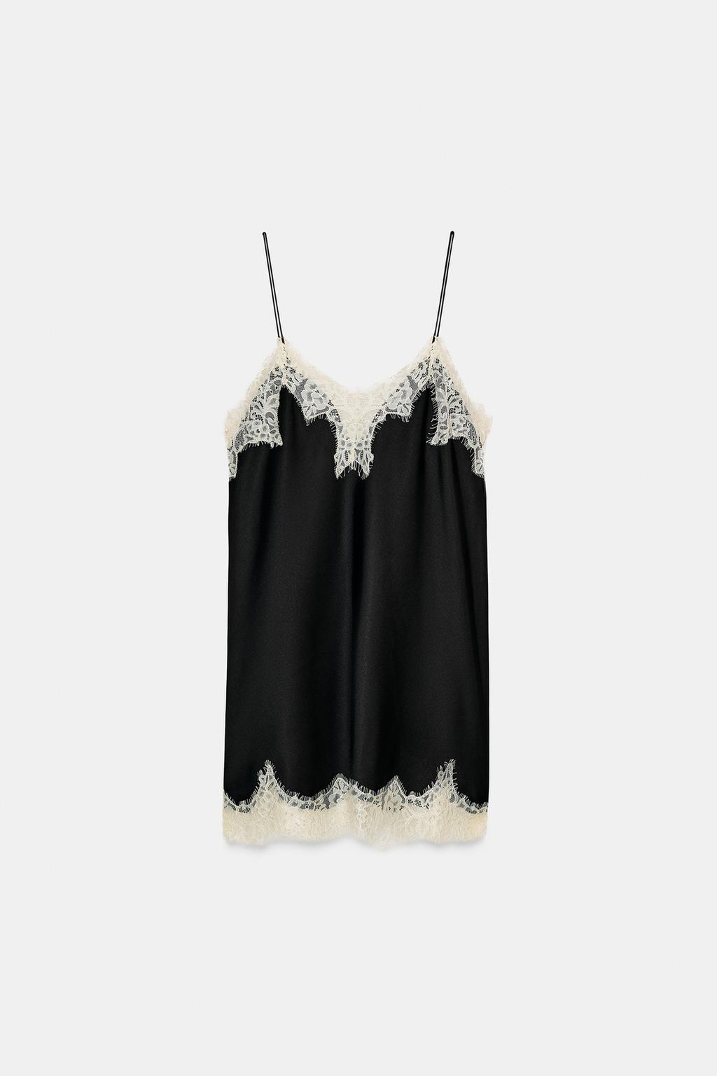 CONTRAST LACE SATIN MINI DRESS