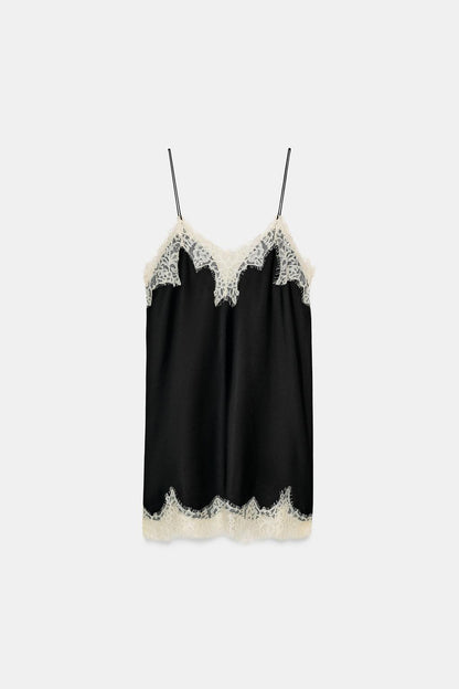CONTRAST LACE SATIN MINI DRESS