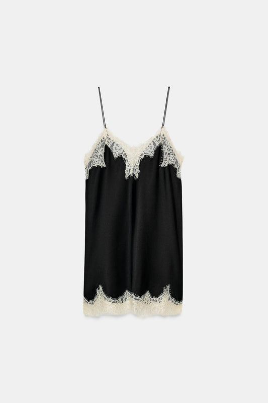 CONTRAST LACE SATIN MINI DRESS
