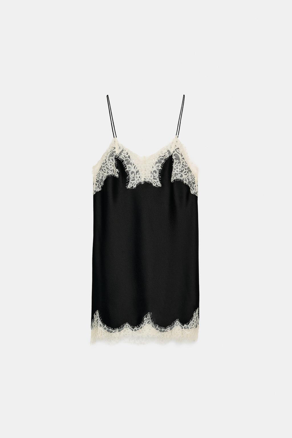 CONTRAST LACE SATIN MINI DRESS