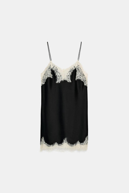 CONTRAST LACE SATIN MINI DRESS