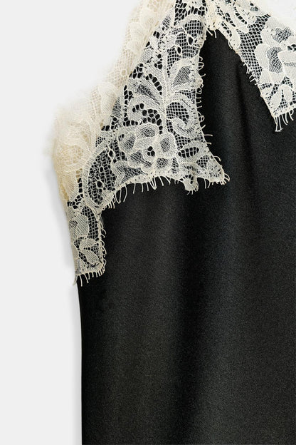 CONTRAST LACE SATIN MINI DRESS