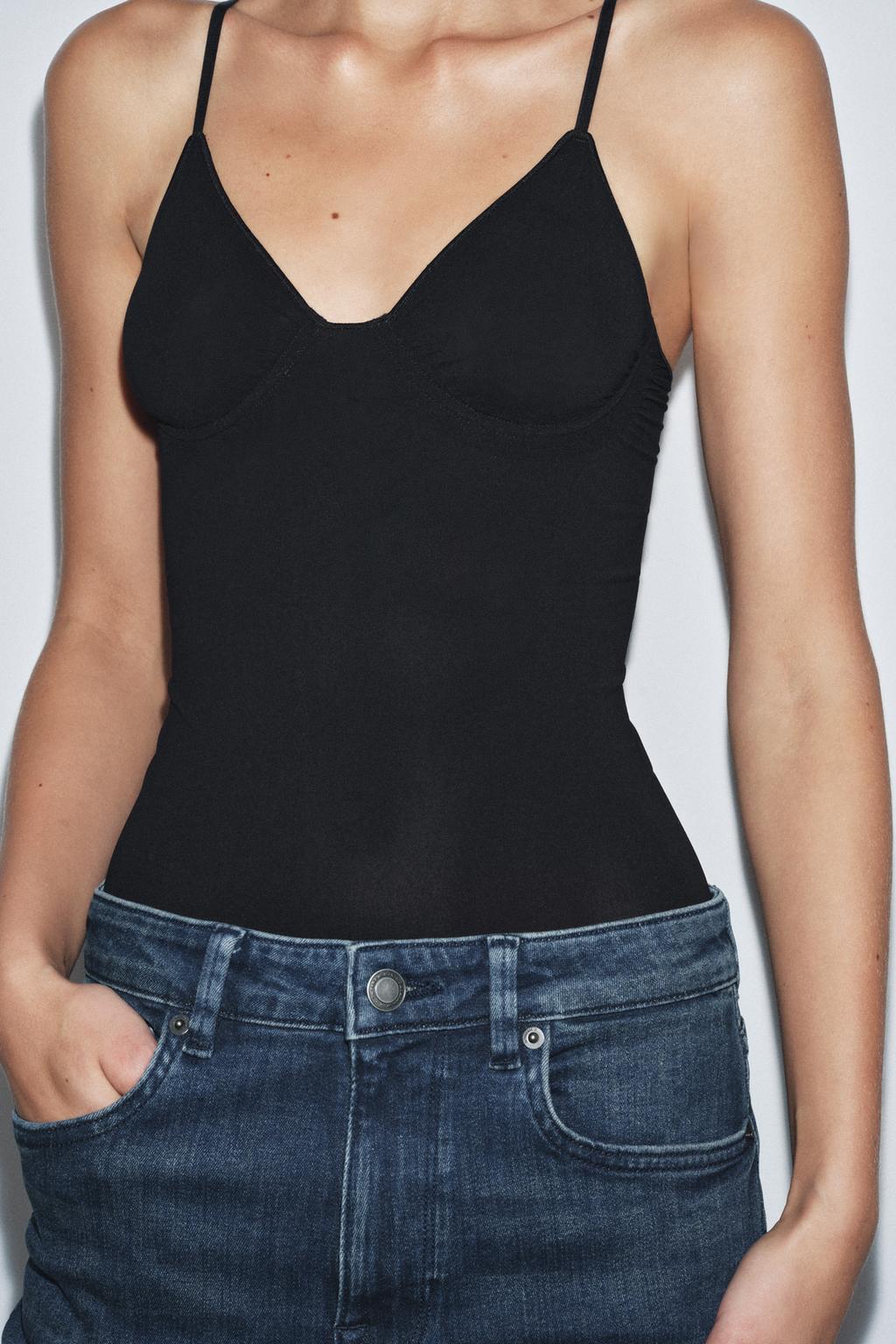 SHEER BODYSUIT WITH POLYAMIDE STRAPS