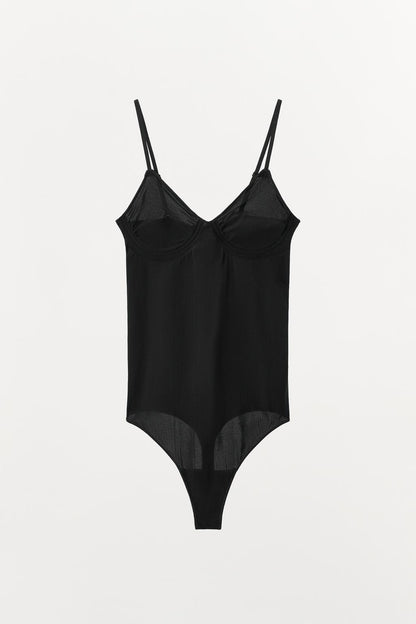 SHEER BODYSUIT WITH POLYAMIDE STRAPS