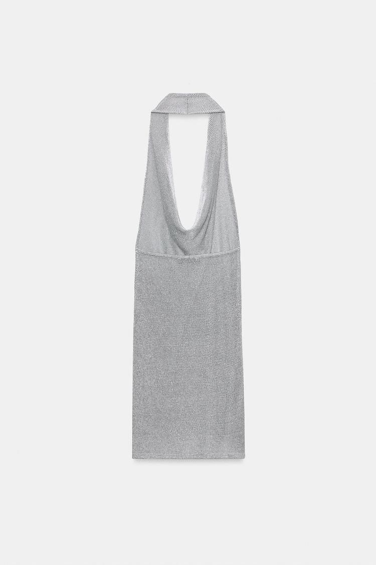 METALLIC THREAD KNIT HALTER DRESS