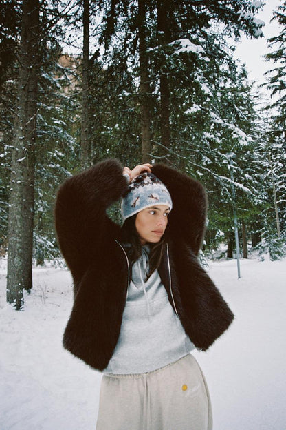 SHORT FAUX FUR COAT WITH LAPEL COLLAR