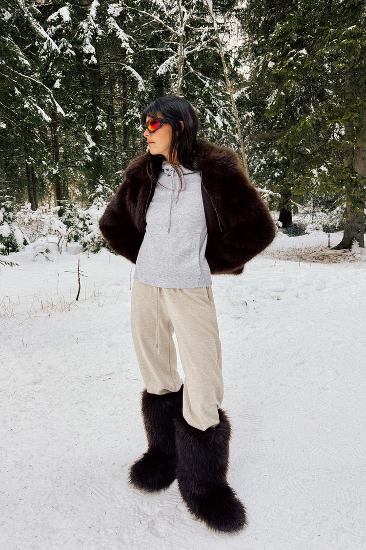 SHORT FAUX FUR COAT WITH LAPEL COLLAR
