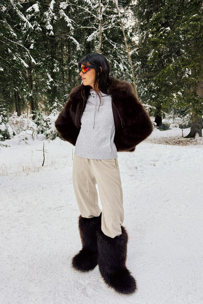 SHORT FAUX FUR COAT WITH LAPEL COLLAR