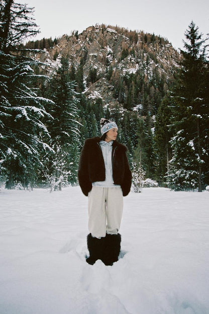 SHORT FAUX FUR COAT WITH LAPEL COLLAR