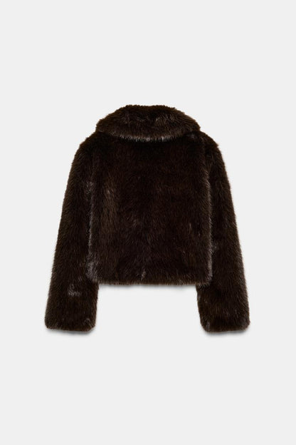 SHORT FAUX FUR COAT WITH LAPEL COLLAR