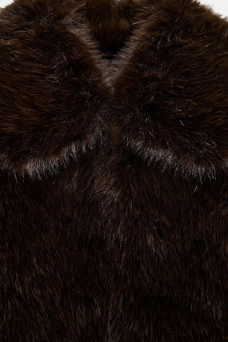 SHORT FAUX FUR COAT WITH LAPEL COLLAR