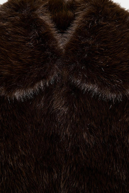 SHORT FAUX FUR COAT WITH LAPEL COLLAR
