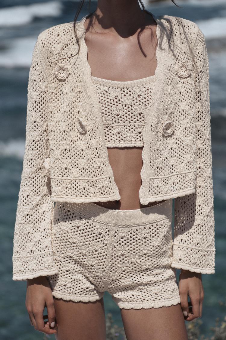 POINTELLE FLORAL CARDIGAN