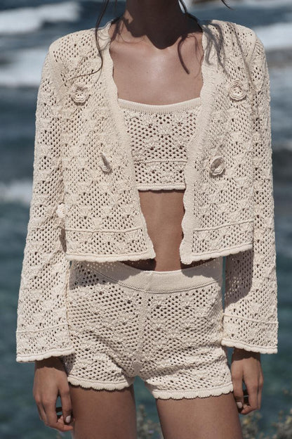 POINTELLE FLORAL CARDIGAN