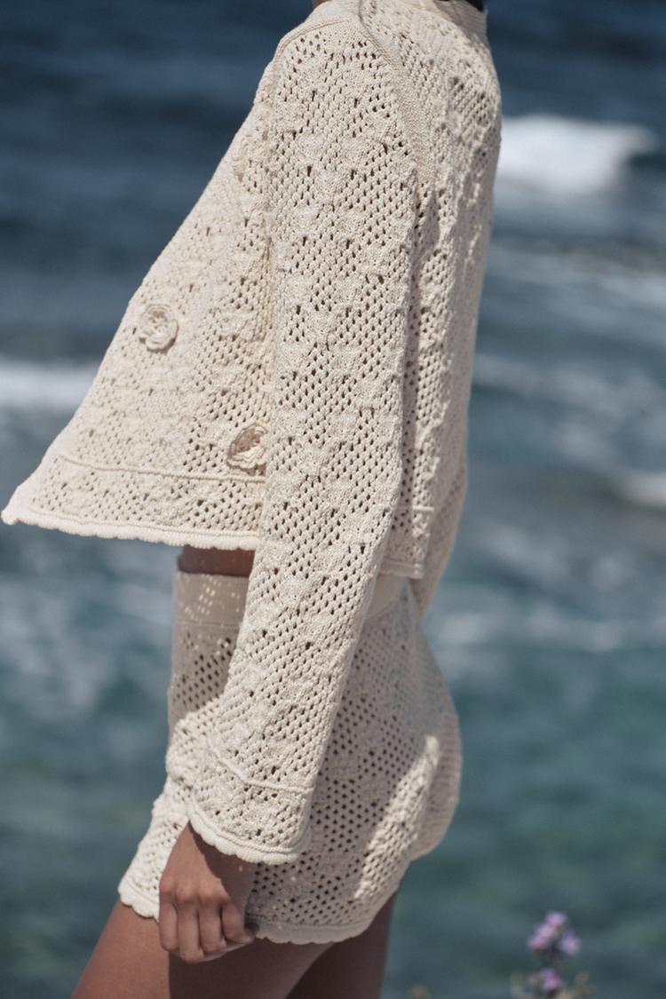 POINTELLE FLORAL CARDIGAN