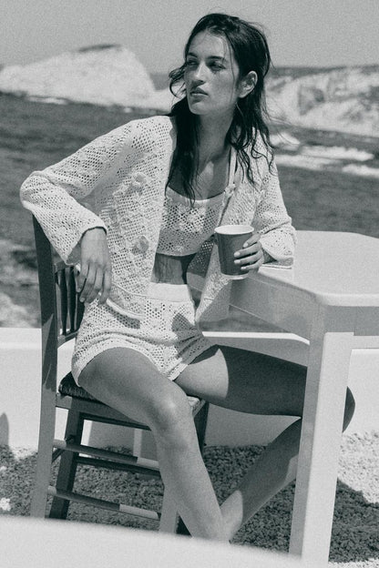 POINTELLE FLORAL CARDIGAN