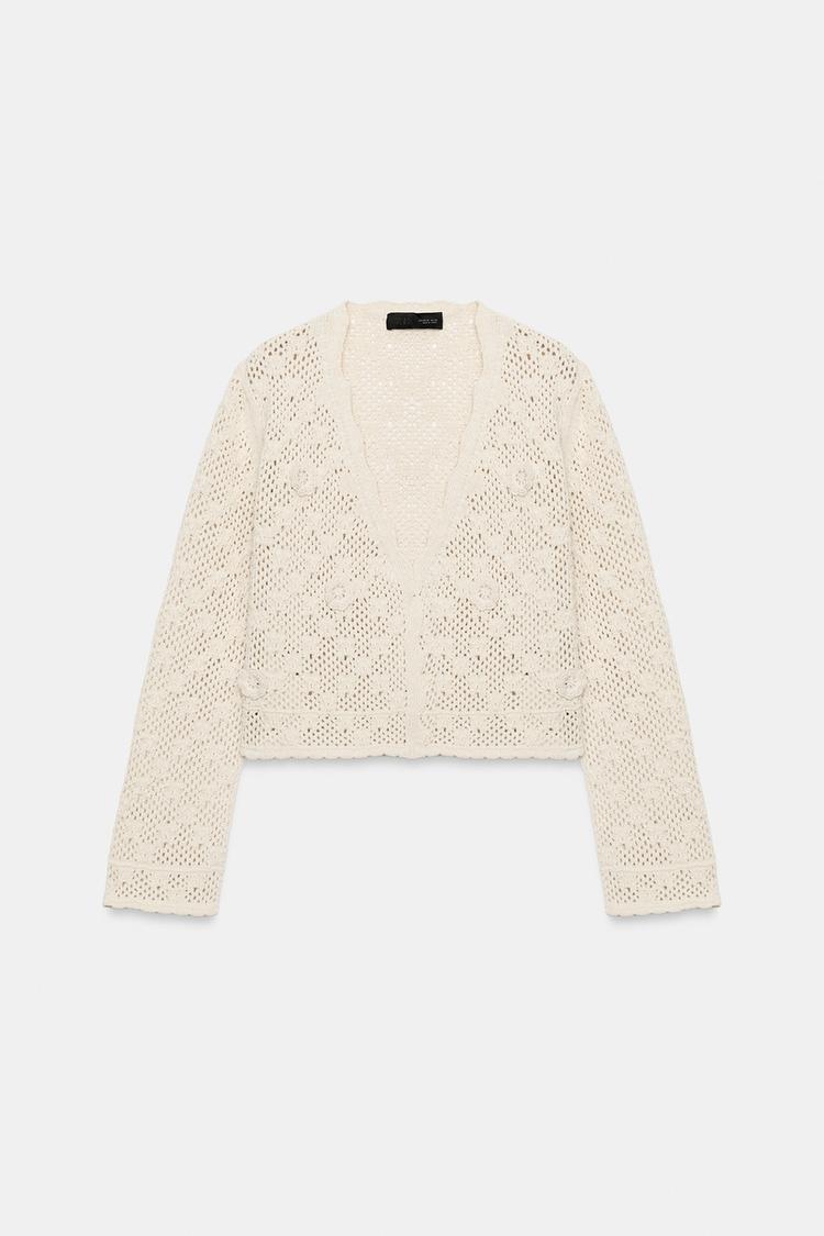 POINTELLE FLORAL CARDIGAN