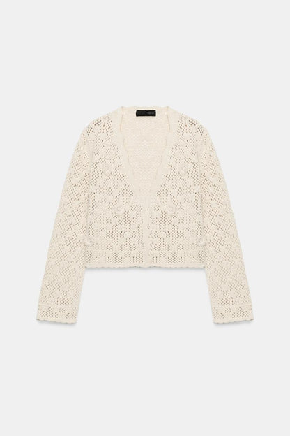 POINTELLE FLORAL CARDIGAN