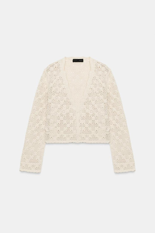 POINTELLE FLORAL CARDIGAN