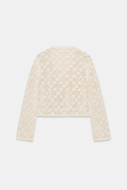 POINTELLE FLORAL CARDIGAN