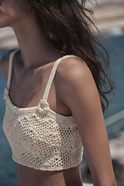 POINTELLE KNIT FLOWER TOP