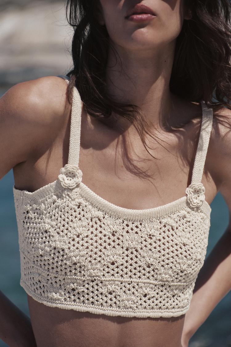 POINTELLE KNIT FLOWER TOP