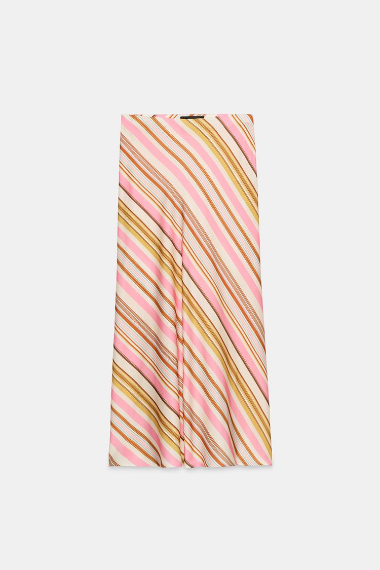 STRIPED SATIN MIDI SKIRT