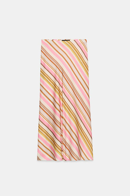 STRIPED SATIN MIDI SKIRT