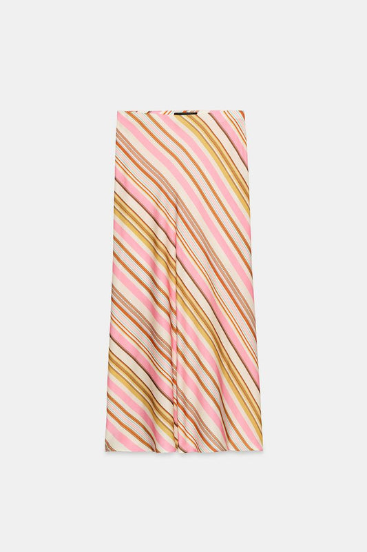 STRIPED SATIN MIDI SKIRT