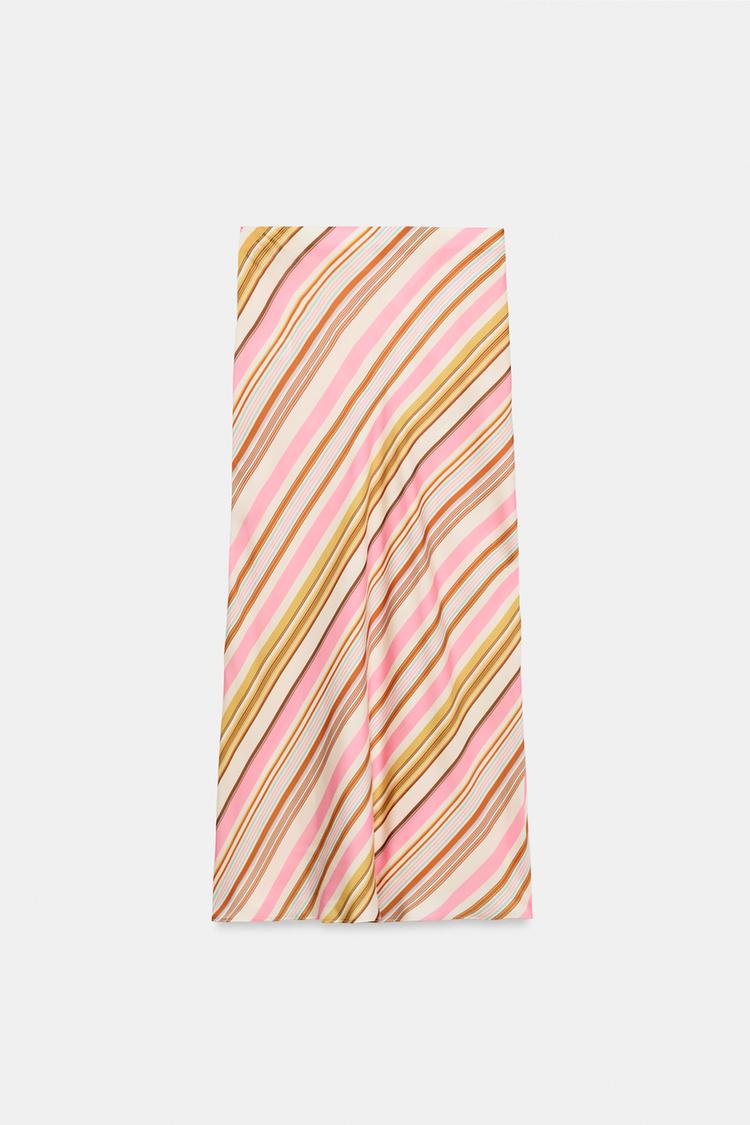 STRIPED SATIN MIDI SKIRT