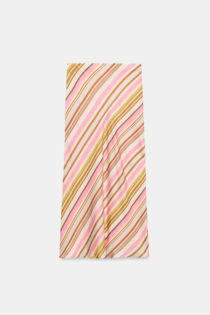 STRIPED SATIN MIDI SKIRT