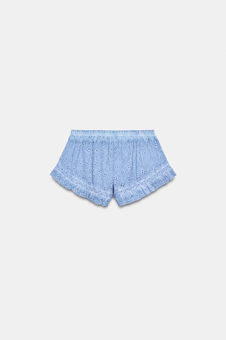 WASHED EFFECT SHORTS WITH CUTWORK EMBROIDERY