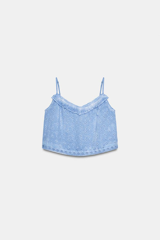 WASHED EFFECT TOP WITH CUTWORK EMBROIDERY