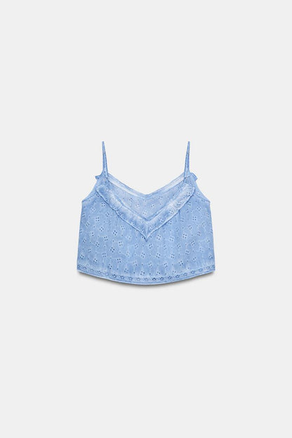 WASHED EFFECT TOP WITH CUTWORK EMBROIDERY