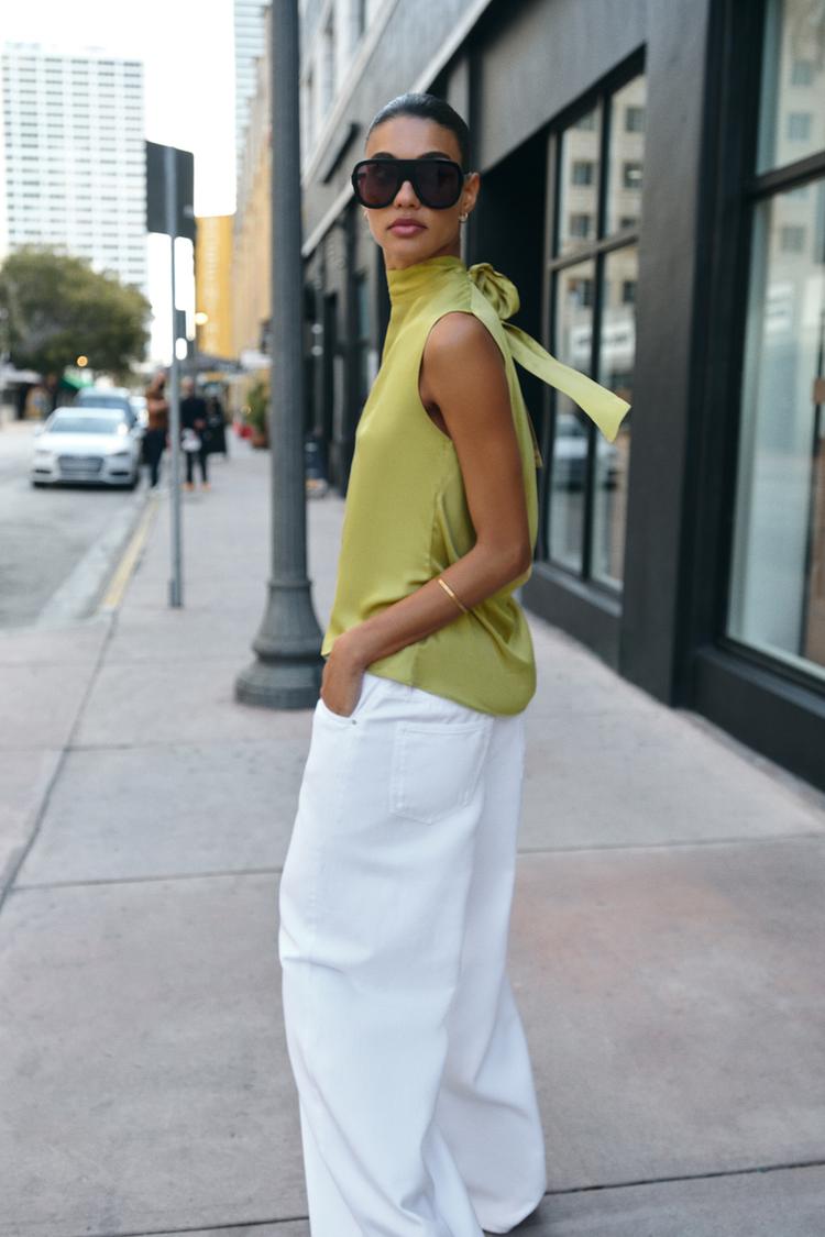SATIN TOP WITH BOW