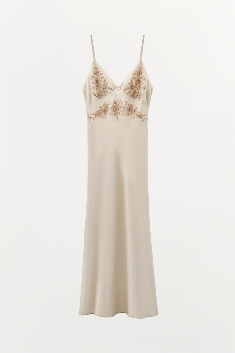 EMBROIDERED BEADED SLIP DRESS