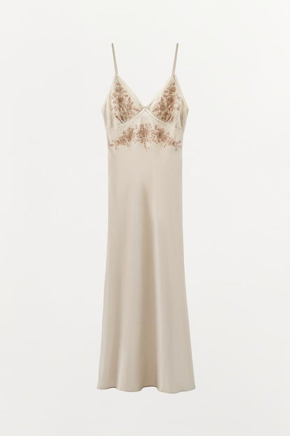 EMBROIDERED BEADED SLIP DRESS
