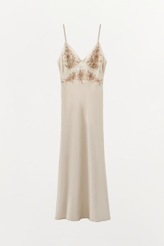 EMBROIDERED BEADED SLIP DRESS